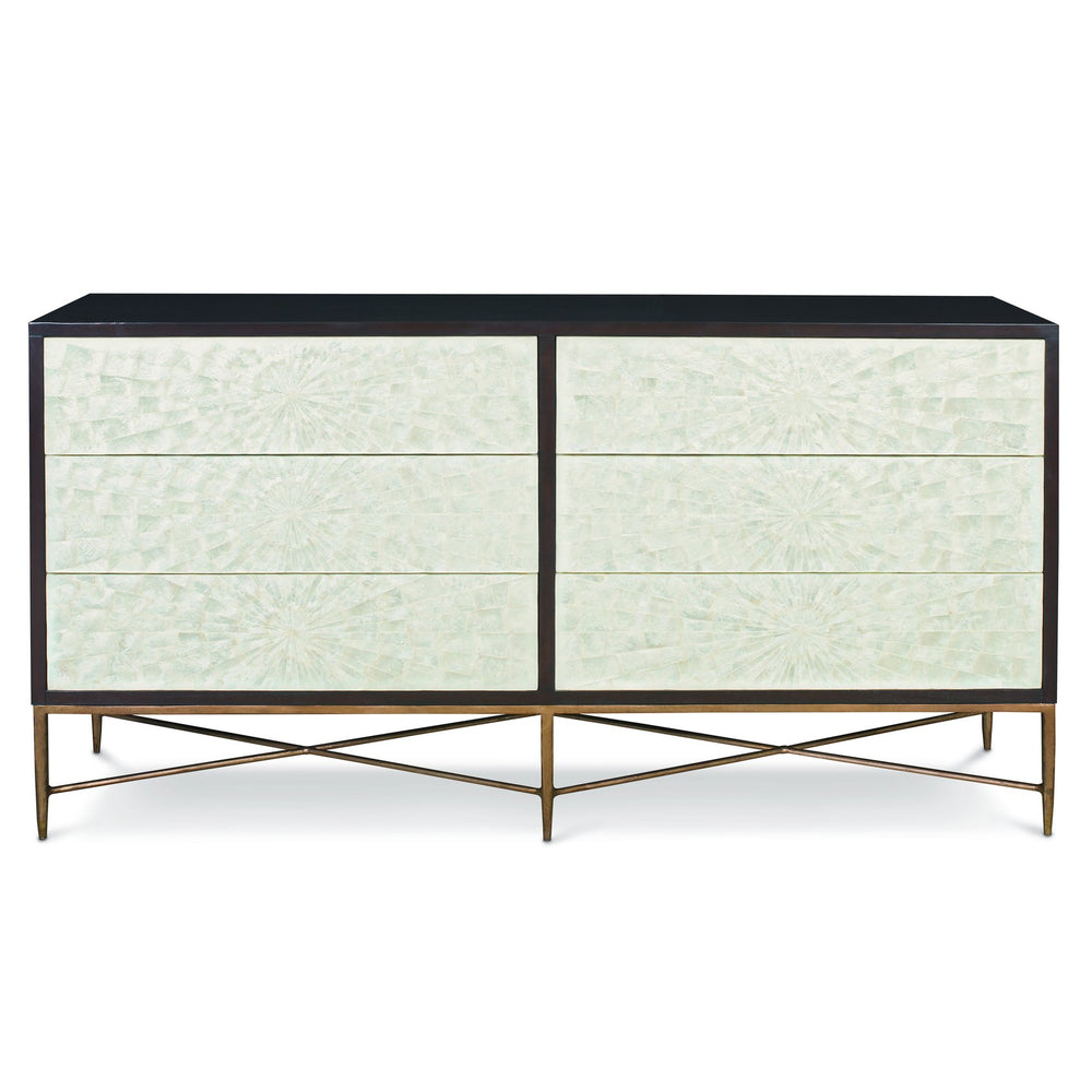 Bernhardt Bernhardt Adagio Dresser With Capiz Shell Fronts, Espresso Cherry Veneer & Bronze Steel Base Modern Elegance 353052