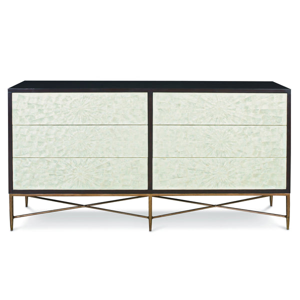 Bernhardt Bernhardt Adagio Dresser With Capiz Shell Fronts, Espresso Cherry Veneer & Bronze Steel Base Modern Elegance 353052