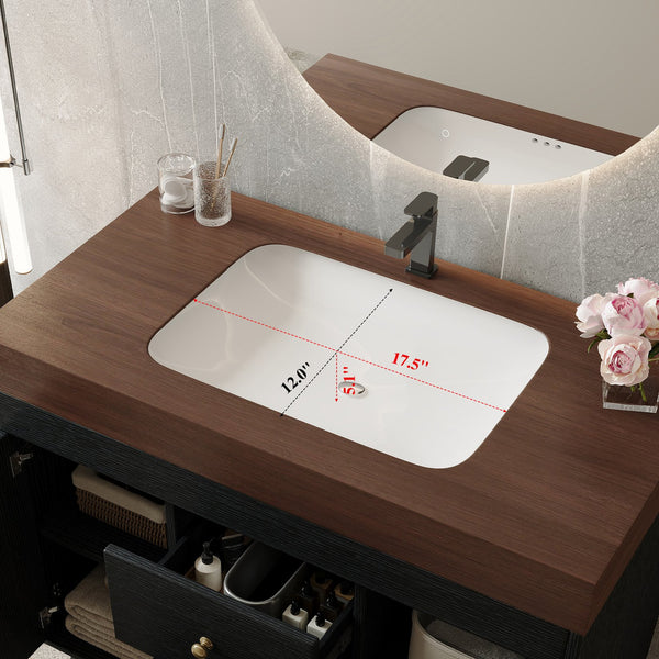 English Elm 36" Freestanding Bathroom Vanity Sintered Stone Top Ceramic Sink Stainless Steel Legs Black,Gold,Walnut,White W3136S00073