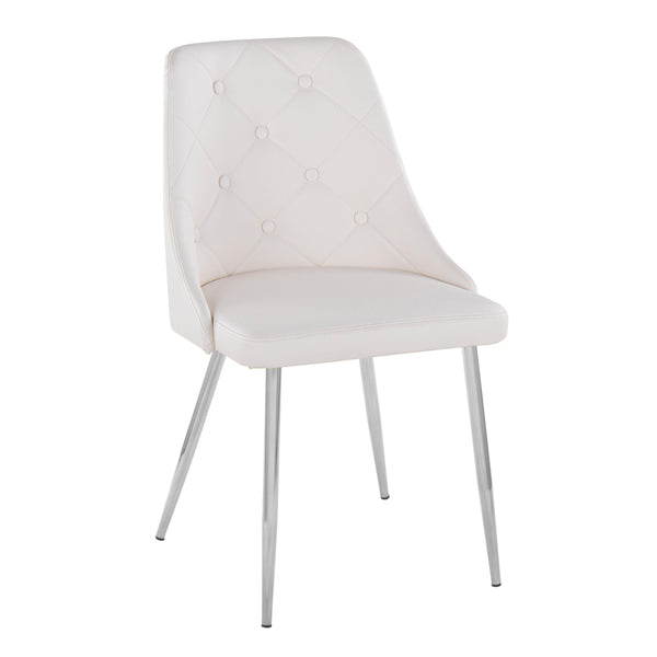 English Elm Marche Contemporary Dining Chairs Set Of 2 - White Faux Leather With Chrome Legs For Modern Spaces B202S01261