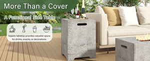 English Elm U_style Outdoor Mgo Propane Tank Cover Table Fluted Stone Finish Patio Side Accent Light Gray N711P410561A
