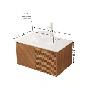 English Elm Muri Floating Bathroom Vanity Plywood Cabinet Sintered Stone Top Oak Drawer W2615S00530