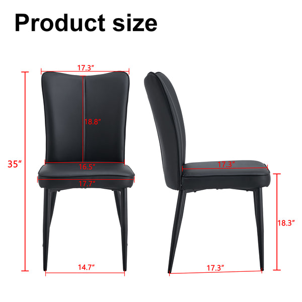 English Elm Modern PU Chair Set for Home Dining and Living Rooms with Ergonomic Curved Back, Metal Legs, Easy-Clean Upholstery and High-Density Cushion Black 27.5 L x 22.5 W x 25.5 H W1512P381397