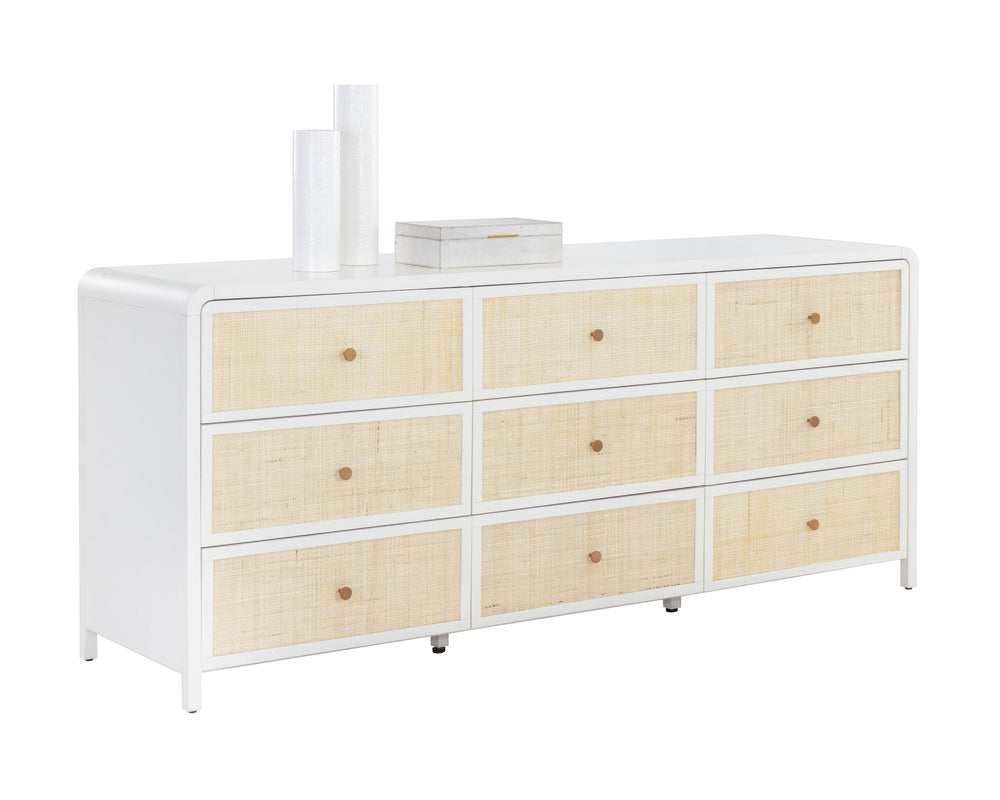 Sunpan Tierra Dresser - Coastal-Inspired Elegance with Rattan Detailing and Soft-Close Drawers for Style Large - 80W x 21D x 34H
