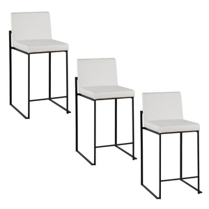 English Elm Fuji Set Of 3 Contemporary High Back Counter Stools - Black Steel & White Faux Leather Comfort B202P221978