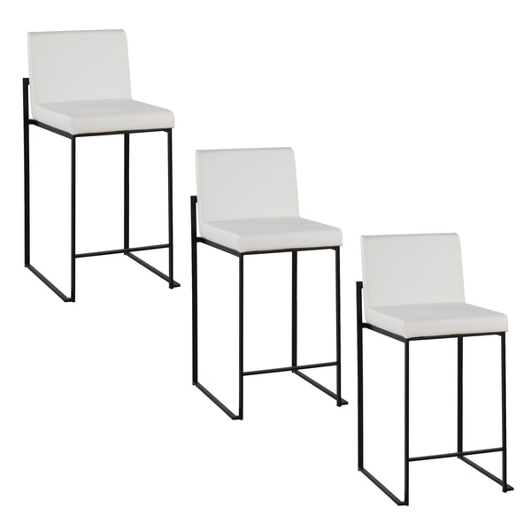 English Elm Fuji Set Of 3 Contemporary High Back Counter Stools - Black Steel & White Faux Leather Comfort B202P221978