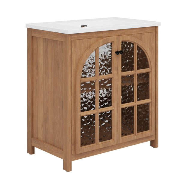 English Elm Christopher Knight Home® - 30 Inches Vintage Rustic Bathroom Vanity With Ceramic Sink, Soft-Closing Doors & Antique Bronze Pulls N817P299512N