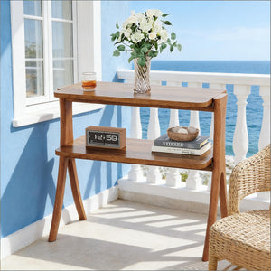 English Elm 2-tier Walnut Wood Grain End Table with Herringbone Legs for Entryway or Living Room T3971P448039