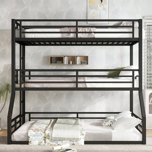 English Elm Twin Metal Triple Bunk Bed With Safety Guardrails - Heavy-Duty, Noise-Reduced Design In Black Finish P2 W1580S00177-GIGA