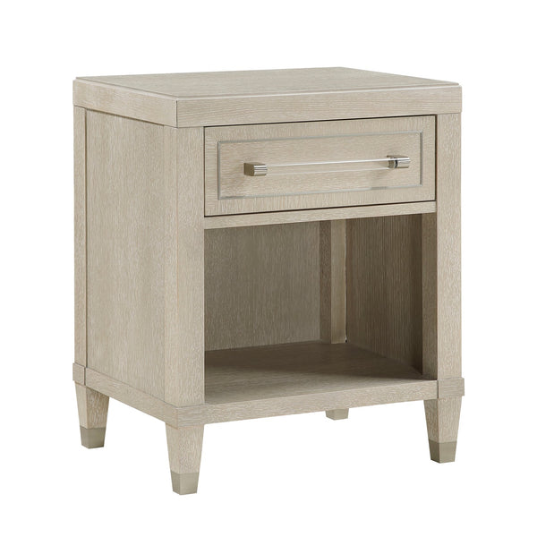 English Elm Elegant Light Oak Nightstand with USB & Outlets, Ball-Bearing Drawer, Lower Shelf, Glam Nickel Pull B011P330086