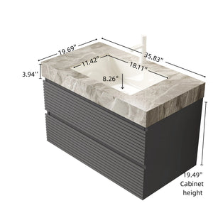 English Elm Dina Floating Bathroom Vanity Sintered Stone Top Glass Basin Striped Plywood Cabinet W2615S00538