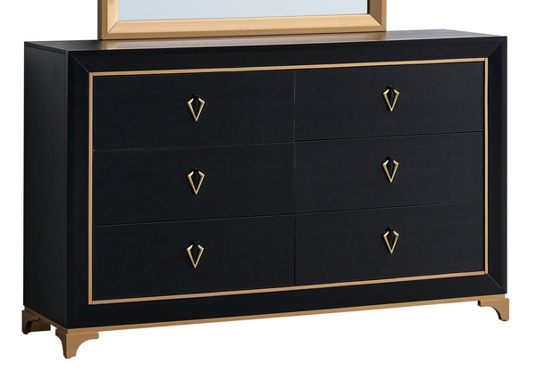 English Elm Kramer Six Drawer Dresser Black Laminate Body with Bold Gold Hardware and Base B078P497918