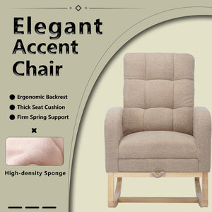 English Elm Modern Accent Rocking Chair With High Backrest, Solid Wood Legs & Side Pocket For Ultimate Comfort W2725P254697