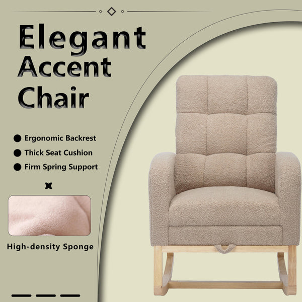 English Elm Modern Accent Rocking Chair With High Backrest, Solid Wood Legs & Side Pocket For Ultimate Comfort W2725P254697