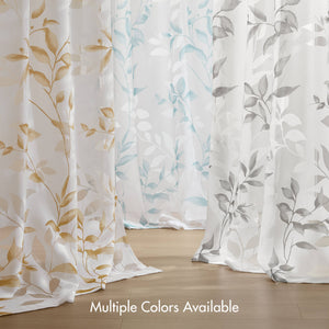 JLA Home Madison Park - Burnout Grey Botanical Curtain Panel with Silver Grommets, Semi-Sheer OEKO-TEX Fabric for Light Filtering and Modern Texture MP40-4609
