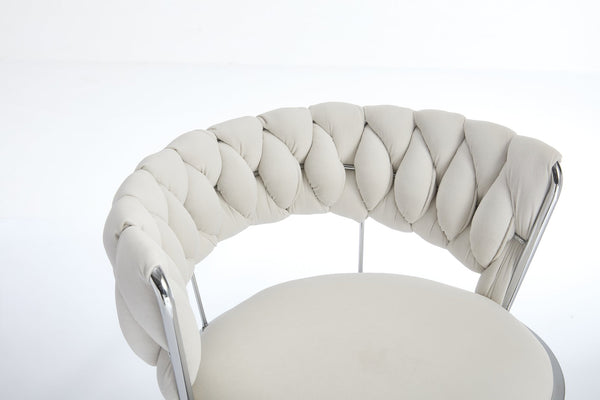 English Elm Set of 2 Velvet Bar Stools with Chrome Base Swivel Height Adjustment Plush Cushion Modern Comfort Cream W1249P247722