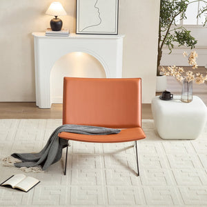 English Elm Modern Saddle Leather Accent Chair Curved Back Matte Iron Legs Compact Seating Orange W2085P399082