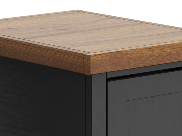 English Elm 14 inch Chairside Table Black & Whiskey Two-Tone Farmhouse Accent with Door Storage, Preassembled B108P160150
