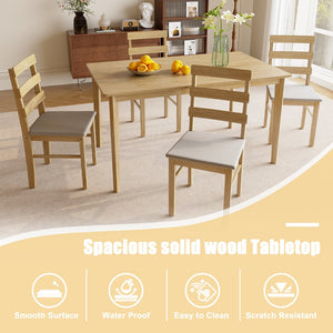 English Elm Original Solid Wood 5-Piece Dining Set with Rectangle Table & 4 Back Chairs, Sturdy 275LB Capacity Natural Wood W395P316334