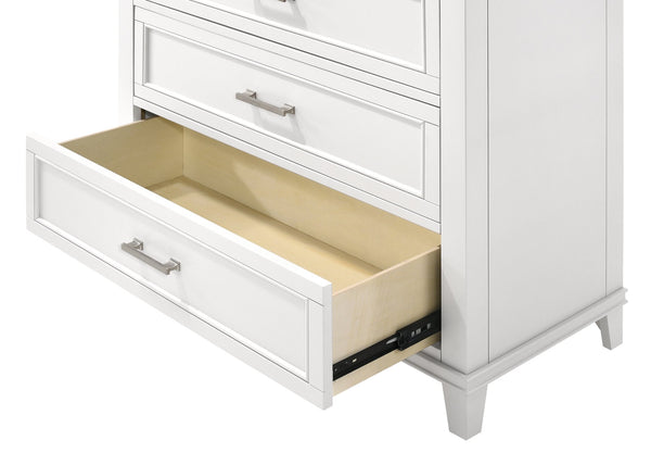 English Elm White Solid Wood 5 Drawer Chest with French Dovetail Drawers, Transitional Design & Custom Hardware B2699P236714