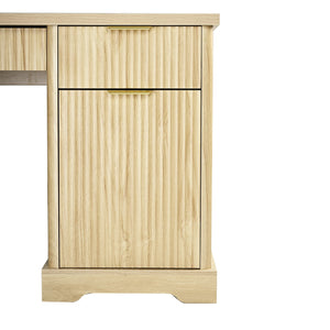 English Elm 55" Fluted White Computer Desk with Power Outlet Pegboard Cabinet and Keyboard Tray W2917P396017