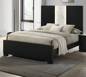 English Elm Contemporary Upholstered Queen Bed with Tufted Arched Headboard, Adjustable Height, Linen-Like Fabric Black,White 66 L x 49 W x 7 H B011S01498