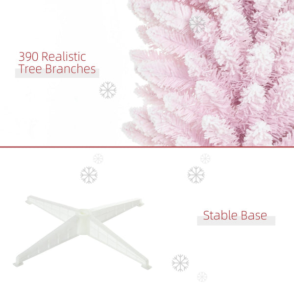 English Elm Homcom 6' Slim Pink Snow Flocked Pencil Christmas Tree For Indoor Decor - Realistic Branches & Easy Setup W2225P229529