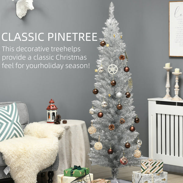 English Elm Homcom 6' Slim Silver Pencil Christmas Tree With 390 Realistic Branch Tips - Perfect For Small Spaces! W2225P229802