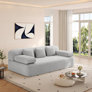 English Elm 78.7" Frameless Convertible Corduroy Sofa Sleeper Queen Bed for Compact Living Spaces Light Grey W3219P427164