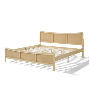 English Elm Curved Rattan King Bed Solid Wood Frame Antique White Bohemian Bedroom Design N758P390778N