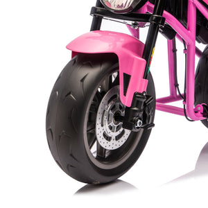 English Elm 24v300w Kids Electric Muscle Motorcycle with Dual Suspension Wide Eva Tires and Twist Throttle Pink W1578P382508