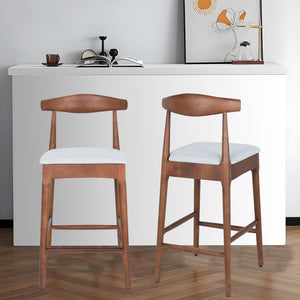English Elm Mid-Century Solid Wood 24" Counter Stools with Upholstered High-Rebound Seat and Curved Backrest, Set of 2 LIGHT GREY,Walnut W2812P269437
