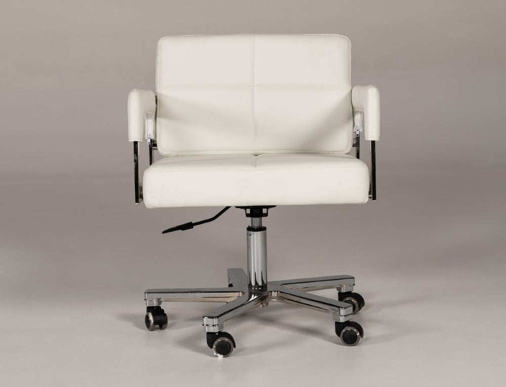 VIG Furniture Craig Modern White Bonded Leatherette Office Chair With Adjustable Height, Padded Arms & Chrome Base For Ergonomic Comfort And Smooth Mobility VGVCA508-WHT
