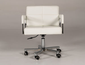 VIG Furniture Craig Modern White Bonded Leatherette Office Chair With Adjustable Height, Padded Arms & Chrome Base For Ergonomic Comfort And Smooth Mobility VGVCA508-WHT