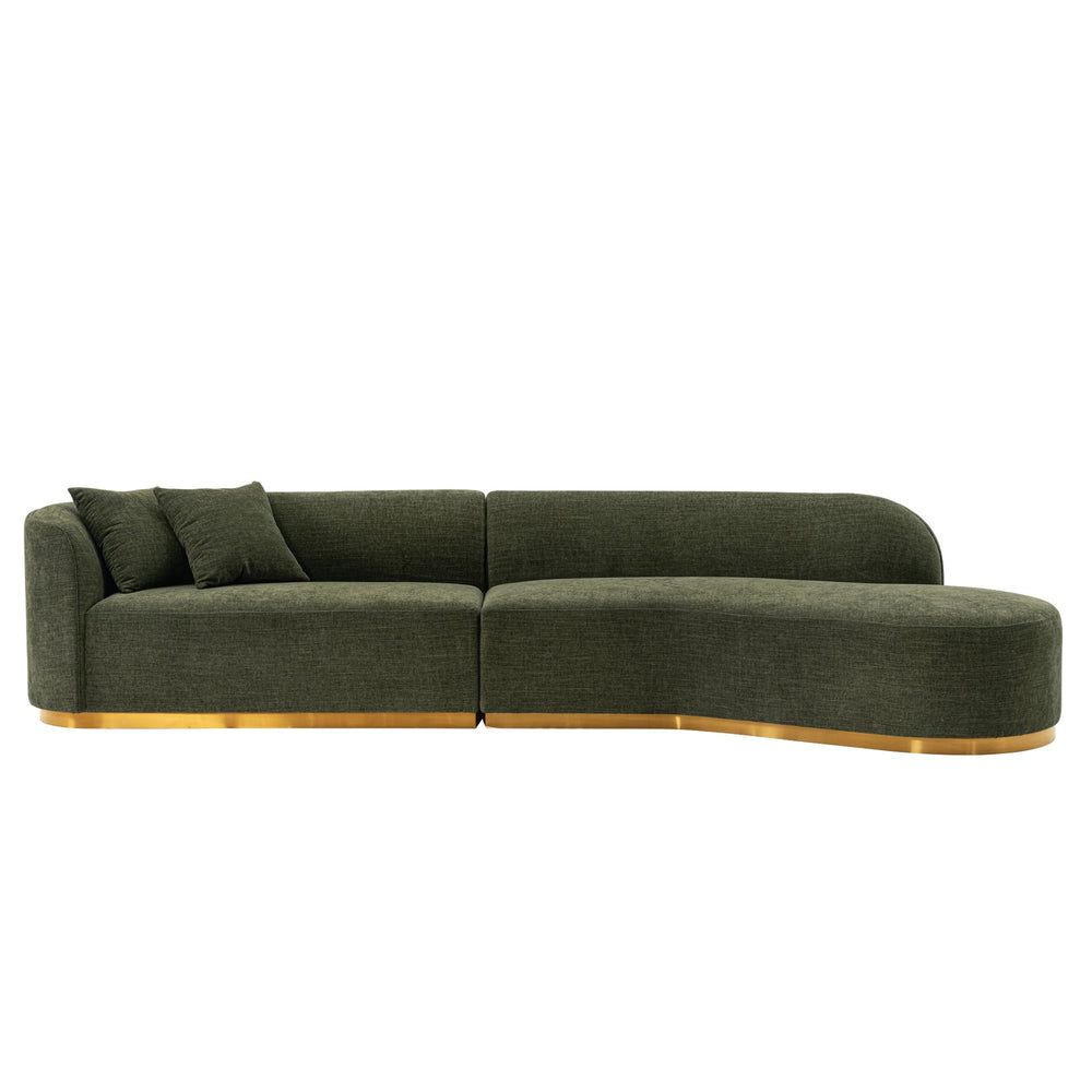 English Elm Daria 132" Chenille Sectional with Golden Mop Base — Luxurious High‑Density Foam, Pine Frame, 1100lb Capacity Olive Green B365S00121