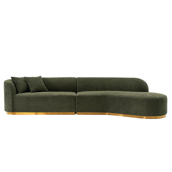 English Elm Daria 132" Chenille Sectional with Golden Mop Base — Luxurious High‑Density Foam, Pine Frame, 1100lb Capacity Olive Green B365S00121