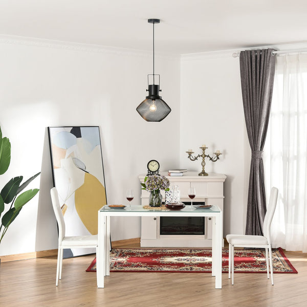 English Elm HOMCOM Industrial Pendant Light with Adjustable Chain, Black Steel Net Shade Chandelier for Kitchen, Living Room W2225P217291