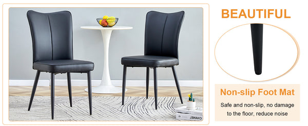 English Elm Table and Chair Set Modern Marble Glass Top with Black Metal Legs Pu Dining Chairs W1151S04659