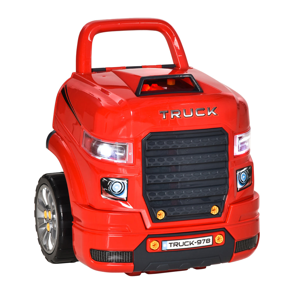 English Elm Qaba Kids Mechanic Workshop Truck Toy with Sounds Lights and 61 Piece Engine Set W2225P200404