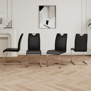 English Elm Modern Faux Leather Dining Side Chairs with Chrome Legs Ergonomic Set of 2 Black+Silver W210127285