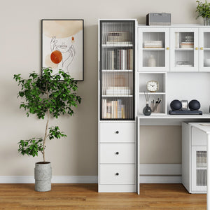 English Elm Elegant White Storage Cabinet – Modern Design With Glass Doors & Ample Space For Any Room Decor W331P298186
