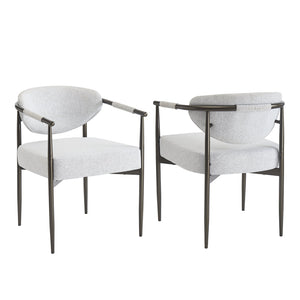 English Elm Modern Upholstered Armchair Set Two Beige Cushioned Seats with Bronze Iron Legs N762P329075A
