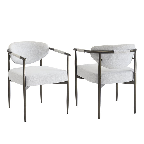 English Elm Modern Upholstered Armchair Set Two Beige Cushioned Seats with Bronze Iron Legs N762P329075A