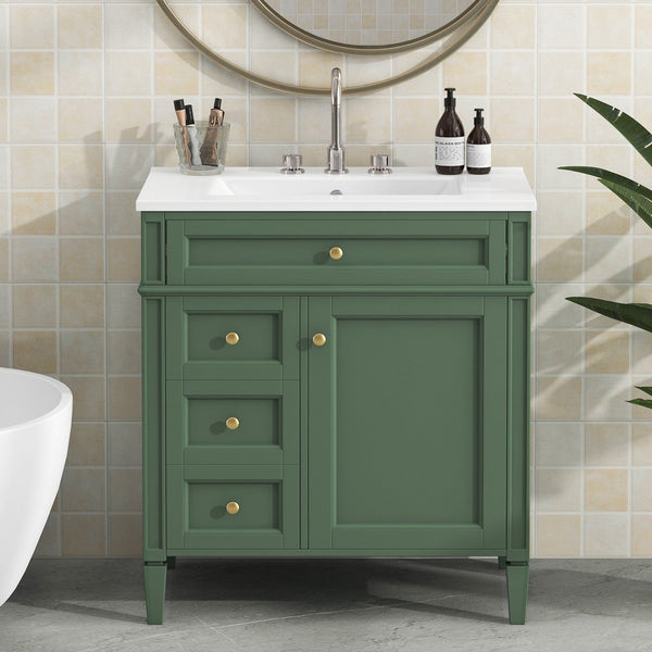 English Elm 30'' Modern Bathroom Vanity With Ceramic Sink, Ample Storage & Soft-Close Drawers For Elegance N710P206904F