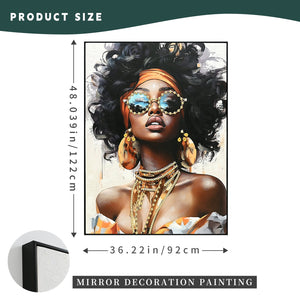 English Elm African African American Woman Canvas Wall Art Curly Hair Sunglasses Orange Headwrap Earrings Chic Afrocentric Decor for Living Room Bedroom Office W3374P322229