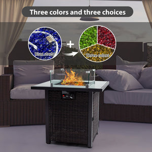 English Elm Outdoor Fire Pit 50,000 BTU Propane Gas Fire Table with Wicker Base, Glass Wind Guard, Lid, Patio Warmer Brown+Black W213P266089