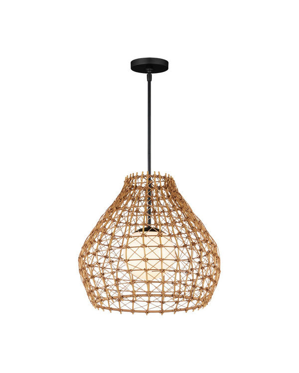 Currey & Company Bly Outdoor Pendant Light - Artisan Crisscross Wicker Design, Adjustable Height, Durable & Stylish Natural All,Weather Wicker ,Metal ,Glass 9500-0014-currey-company