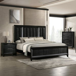 English Elm Simple Full Platform Bed Tufted Headboard with Led Lighting Shelves White Wash Finish B2741S00913