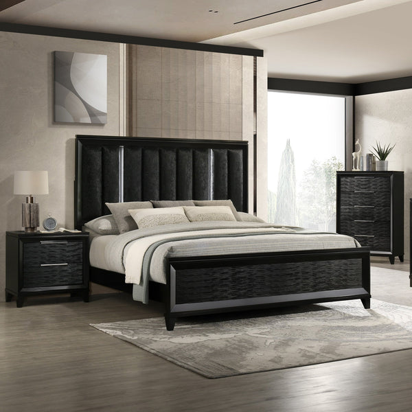 English Elm Simple Full Platform Bed Tufted Headboard with Led Lighting Shelves White Wash Finish B2741S00913