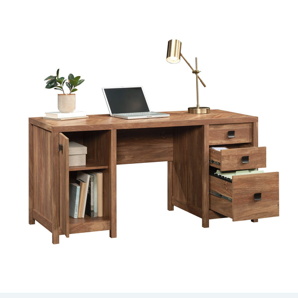 English Elm Computer Desk With Herringbone Top, Brown Finish, Smart Storage & Cable Management For Home Office B356P402724